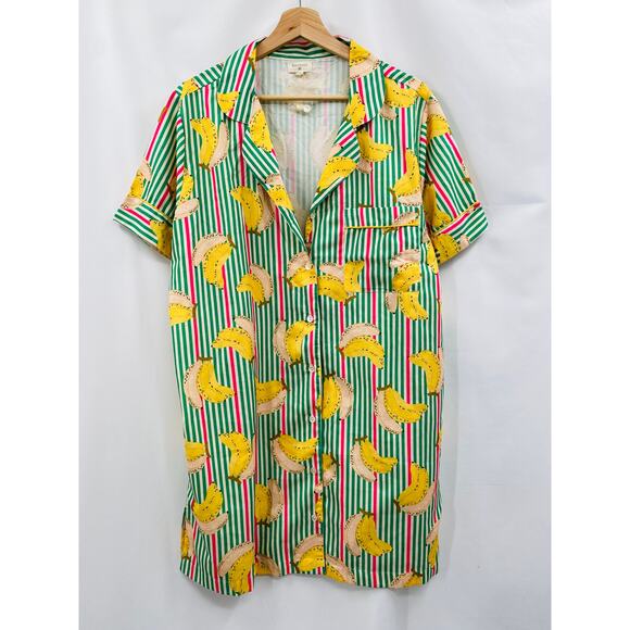 World Market striped banana button down pajama shirt dress L/XL - Picture 2 of 5